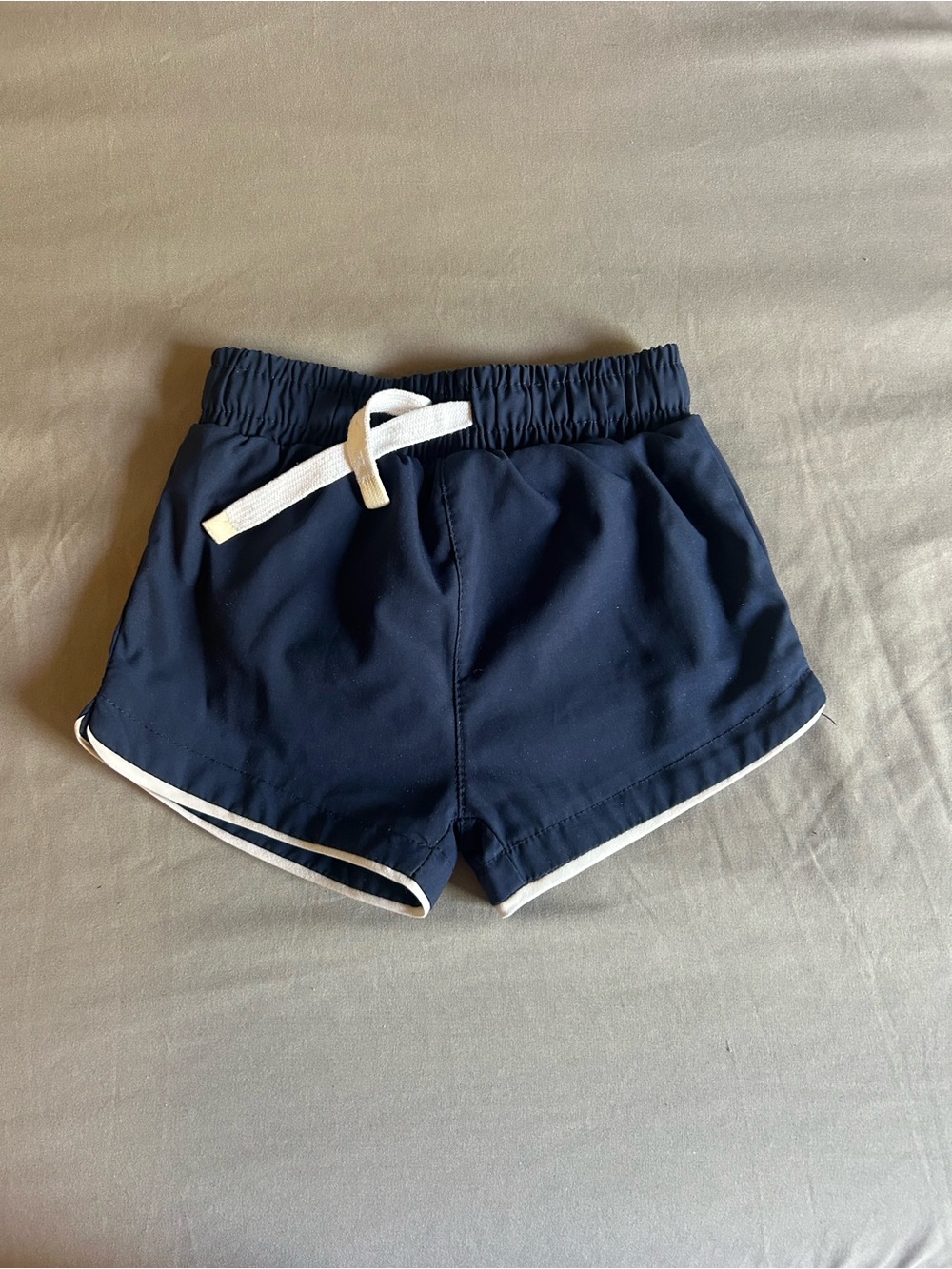 Kids Navy Swim Trunks with White Drawstring and Trim